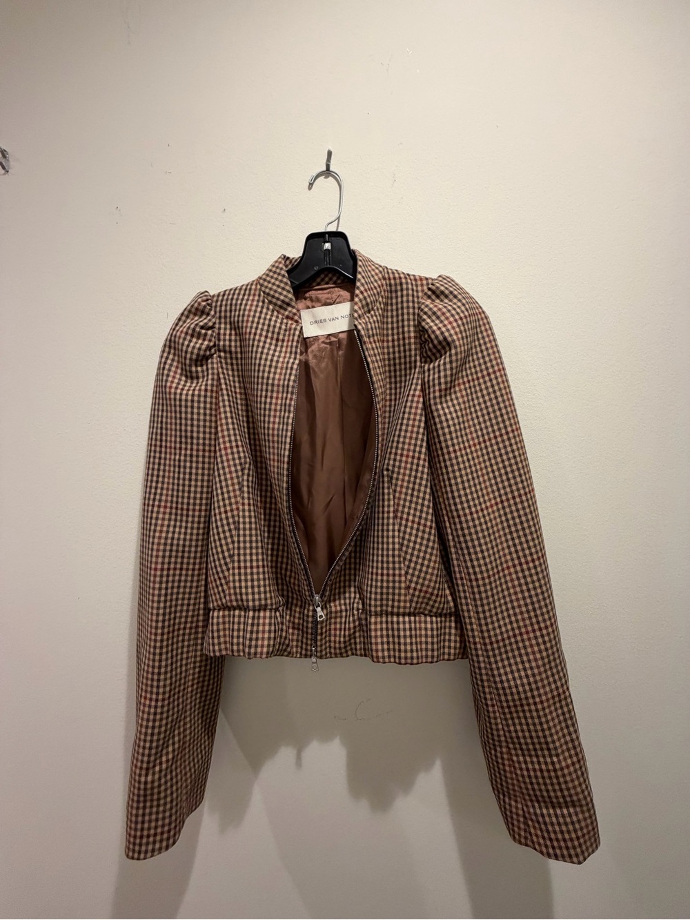 Dries Van Noten Brown Checked Cropped Blazer